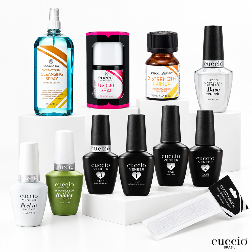Preparadores e Finalizadores Alongamento Unhas Primer Acido Adesivador Passo Cuccio 1 2 3 Top Coat