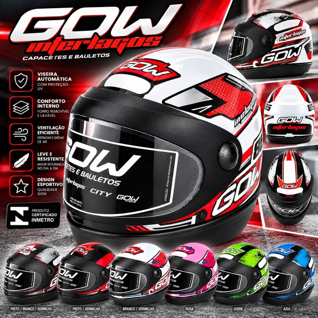 Capacete GOW Interlagos Viseira Automática Fechada com Engate Rápido