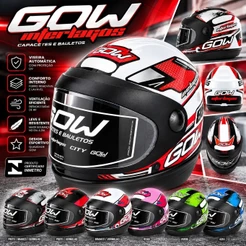 Capacete GOW Interlagos Viseira Automática Fechada com Engate Rápido