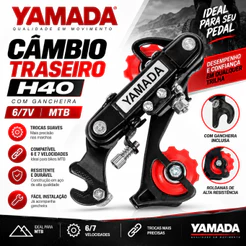 CÂMBIO TRASEIRO YAMADA COM GANCHEIRA PRETO 6V E 7V PARA BICICLETA