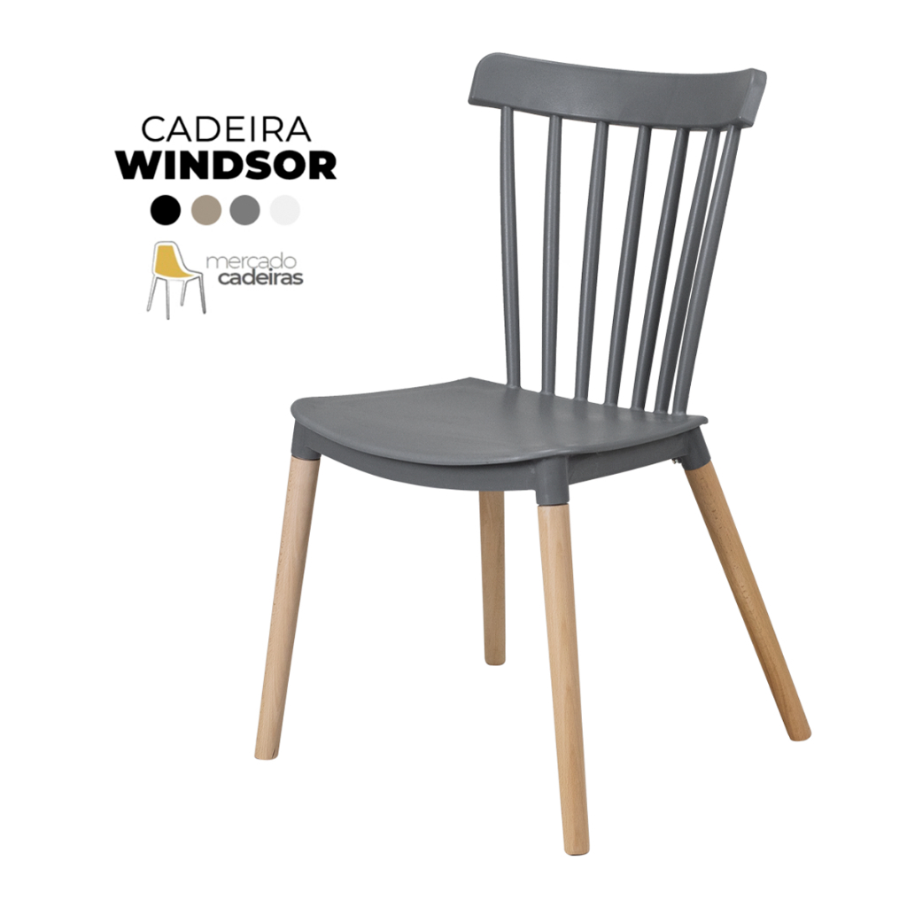 Cadeira de Jantar Windsor Pés de Madeira Assento Polipropileno Sala Cozinha Área Gourmet