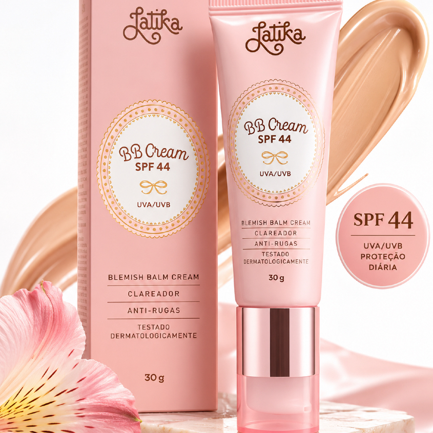 BB Cream Latika FPS 44 Base Facial Clareadora para Maquiagem bege médio