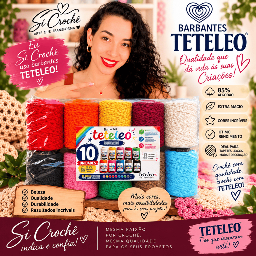 Kit 10 Novelos TeTeLeo com Si Do Croche Barbante Hipoalergênico Fio 6 Teteleo – Extra Macio, Cheiroso, Sem Poeira
