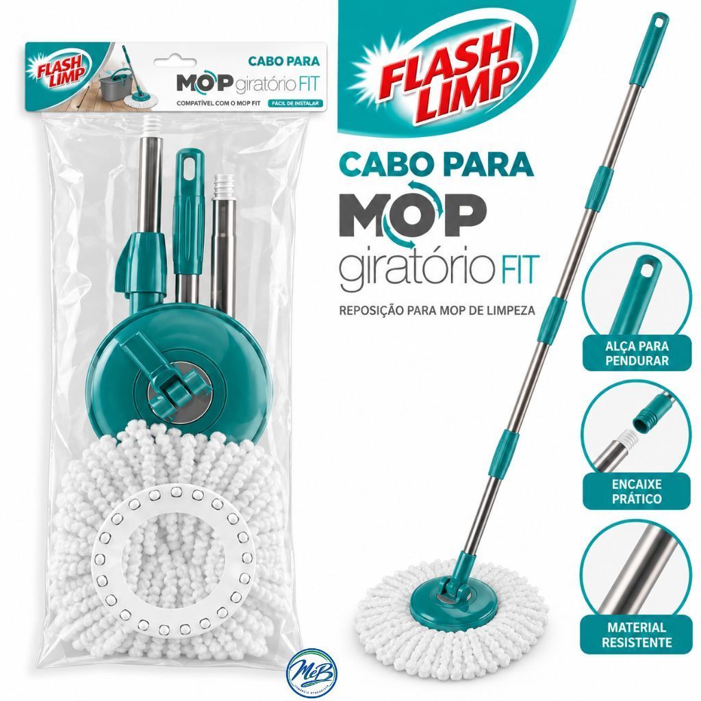 Cabo para Mop Giratório Fit Flash Limp Reposição para Mop de Limpeza