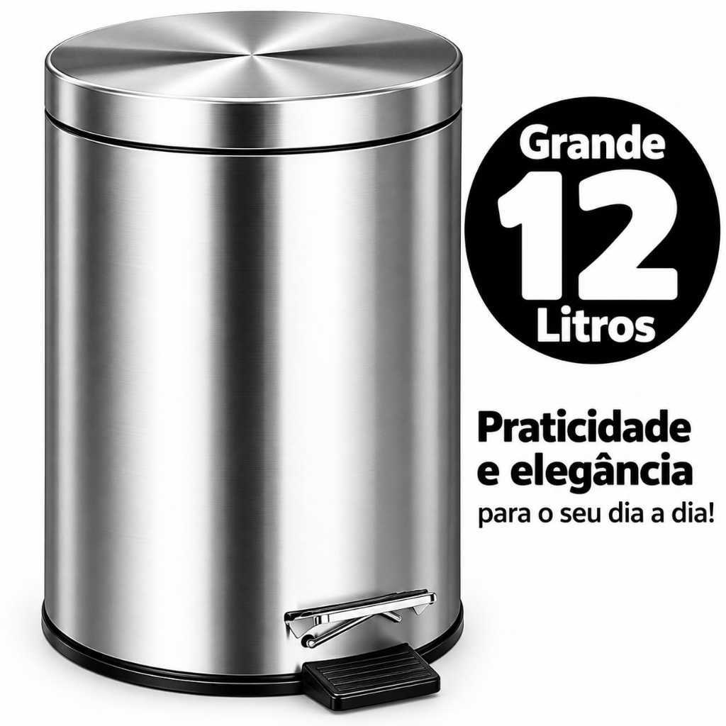 Lixeiras Inox com Pedal 12 Litros, Design Moderno e Resistência para Cozinha e Banheiro
