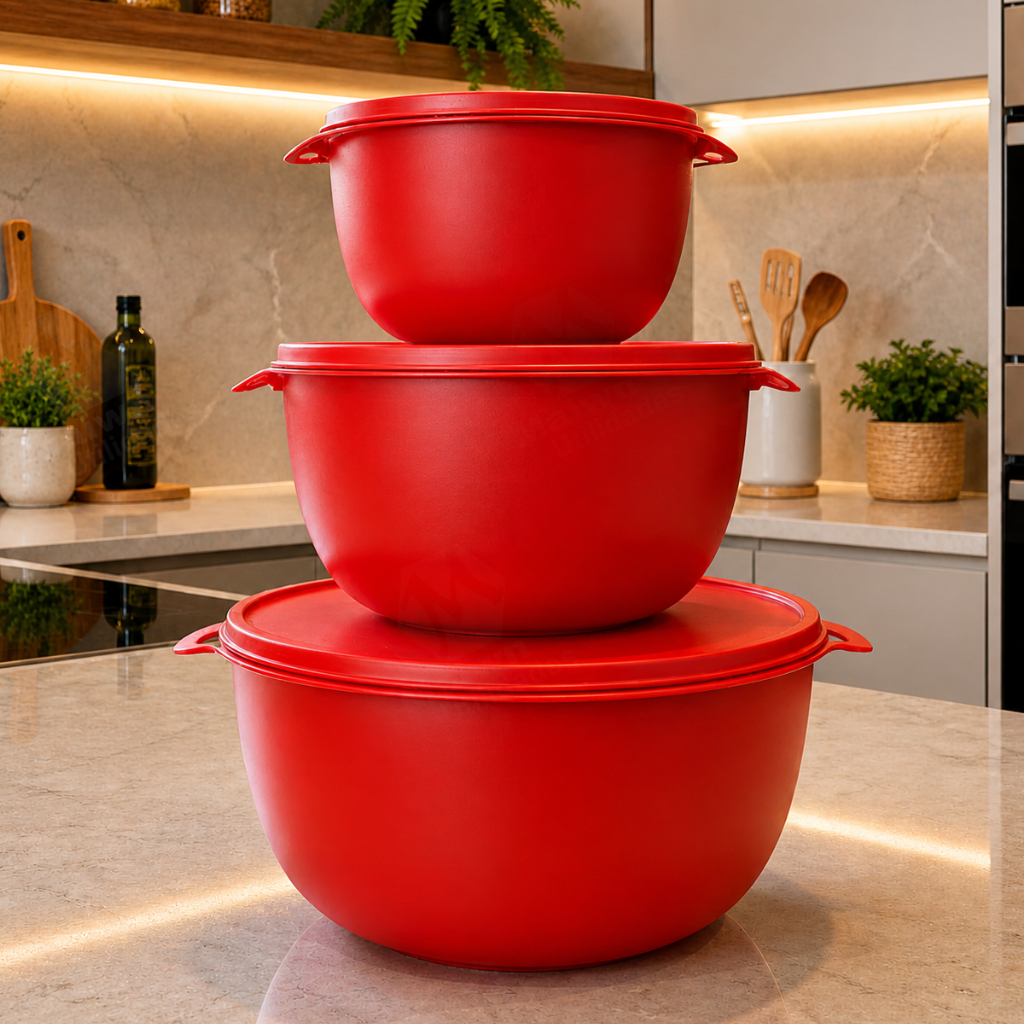 Imagem Kit 3 Potes Herméticos Bowl 2800ml + 1000ml + 500ml BPA Free Vai ao Micro-ondas Freezer Lava-Louças