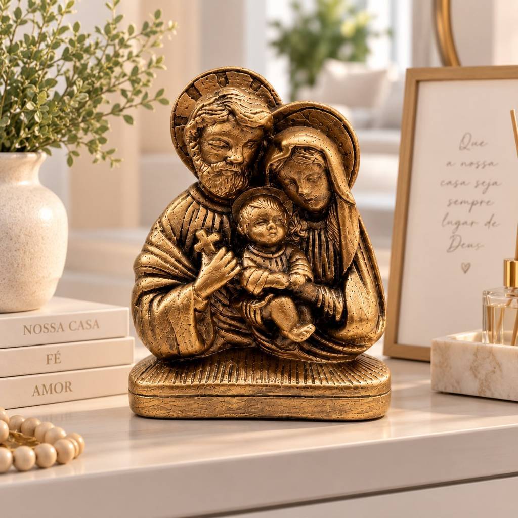 Busto Sagrada Familia Dourado Gesso Premium 13cm