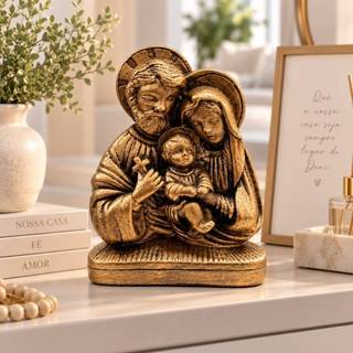 Busto Sagrada Familia Dourado Gesso Premium 13cm