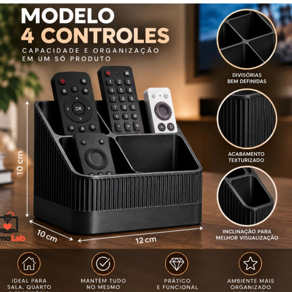 Porta Controle Remoto Organizador Suporte de Mesa para 2 ou 4 Controles TV Sala Quarto — imagem 2 de 2