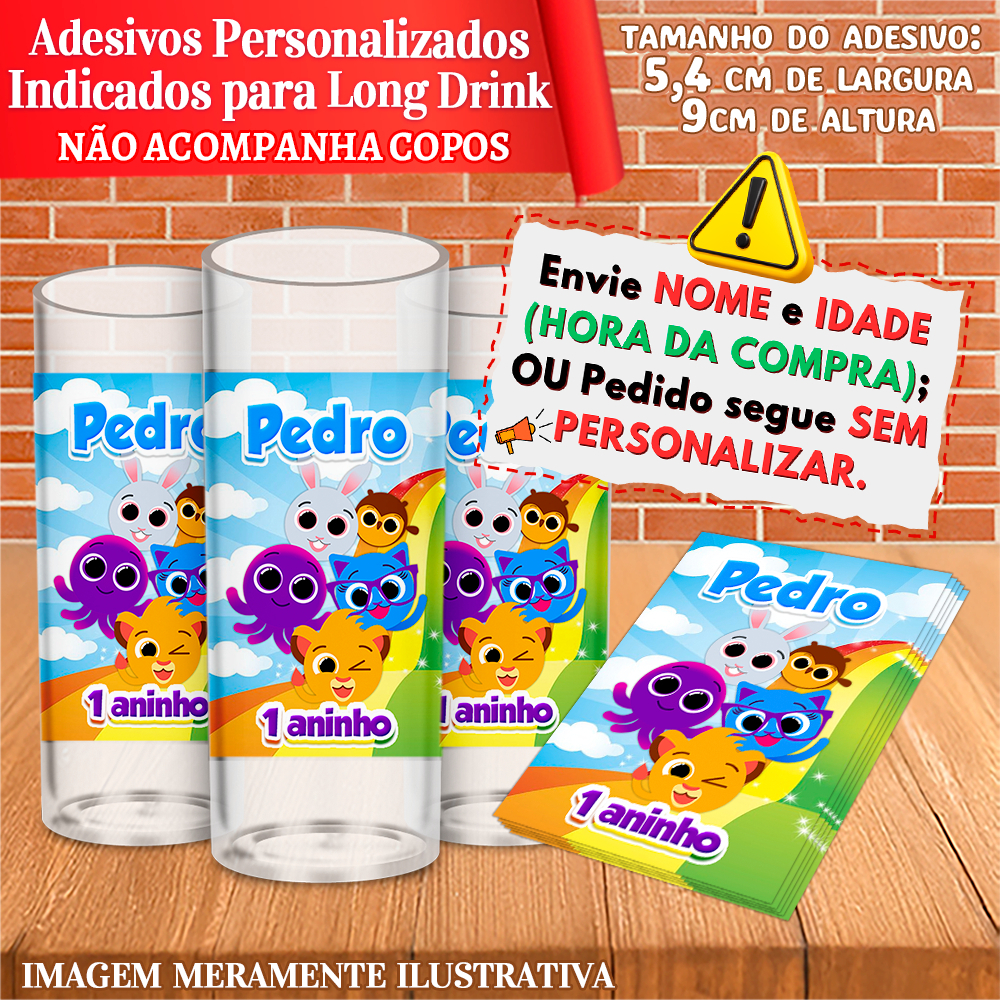 Adesivos Personalizados Bolofofos - Circo rosa - Jardim - Magali - Moana - Indicados para Copo Long Drink