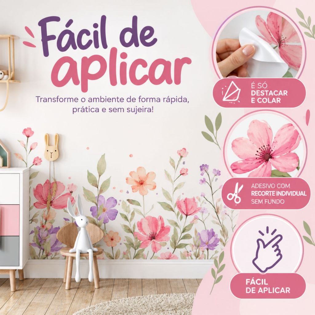 Adesivo de Flores para Parede - Borboletas para Decoração - Quarto Infantil Menina — imagem 2 de 2