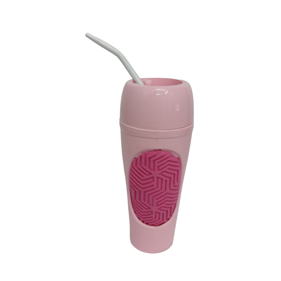 Cuia Tereré Copo Rosa 400ml + 1 Bomba Alumínio