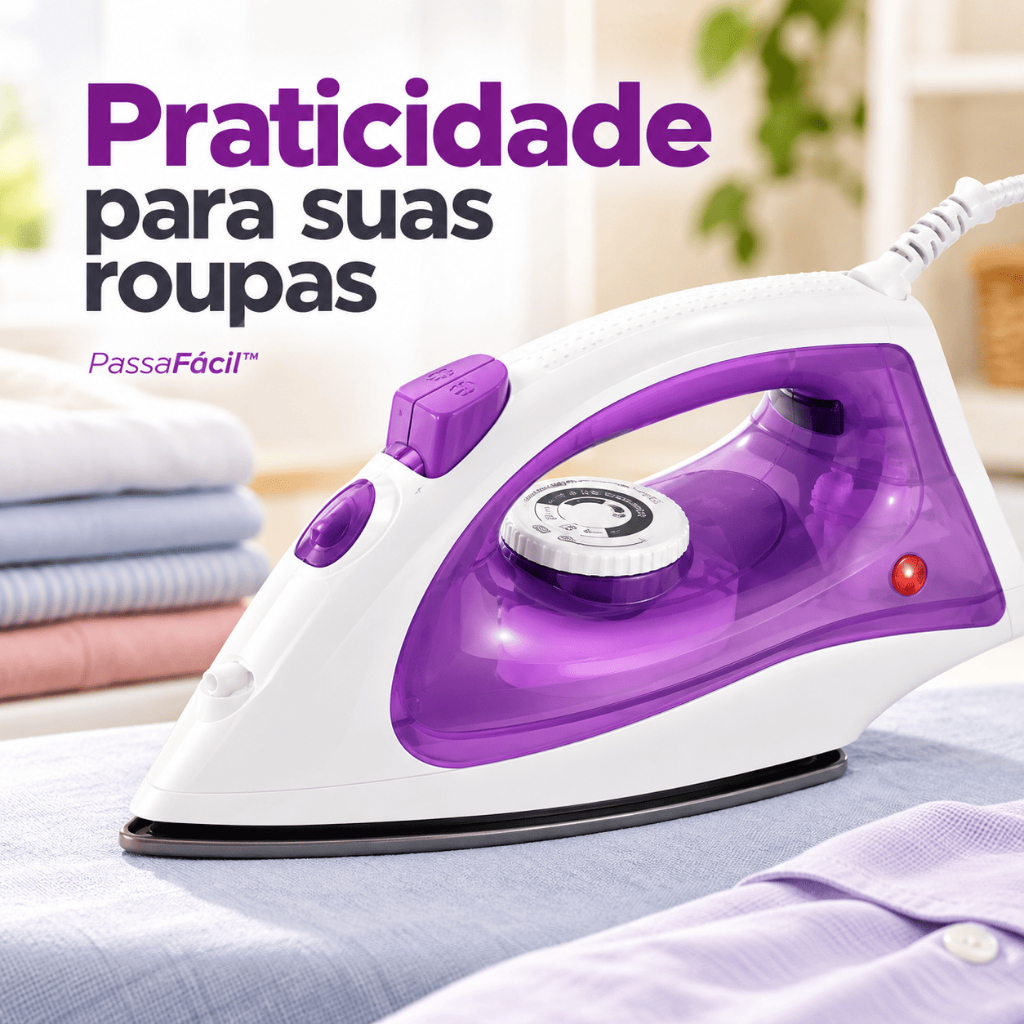Ferro de Passar a Vapor 1500W Base Cerâmica Antiaderente com Spray Seletor de Temperatura Reservatório 150ml PassaFácil™