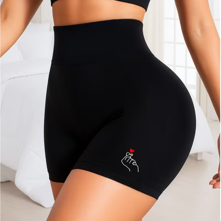 Short Feminino Suplex Premium Coração Fofo Academia Cós Alto Feminino Fitness De Academia Zero transparência Estampado