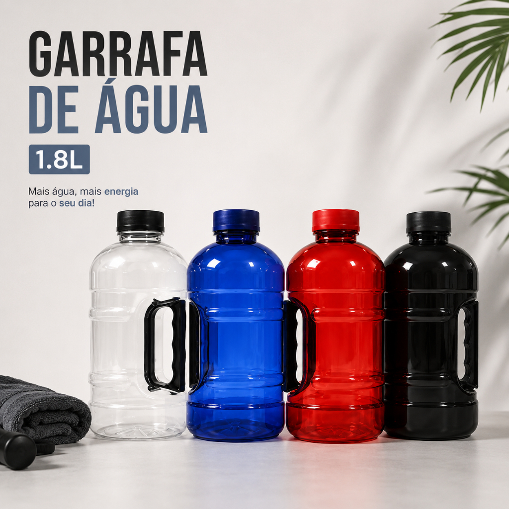 Garrafa de Água 1,8L Galão Squeeze com Alça Academia Treino Fitness Livre de BPA Antivazamento Reutilizável