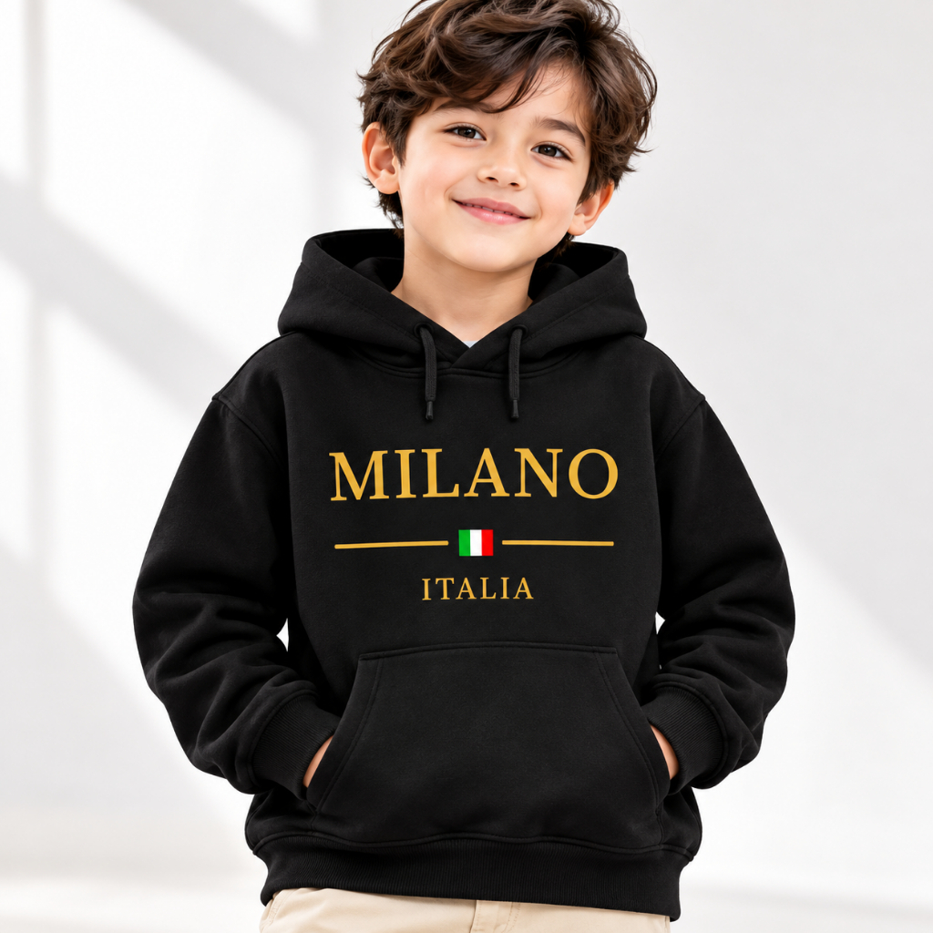 Moletom Infantil Milano Itália com Capuz Bolso Canguru Quentinha Confortável