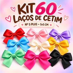 Kit 60 Laços de Cetim Lacinhos com Fitilho Nº5 5cm para Doces de Festa, Lembrancinhas e Embalagens