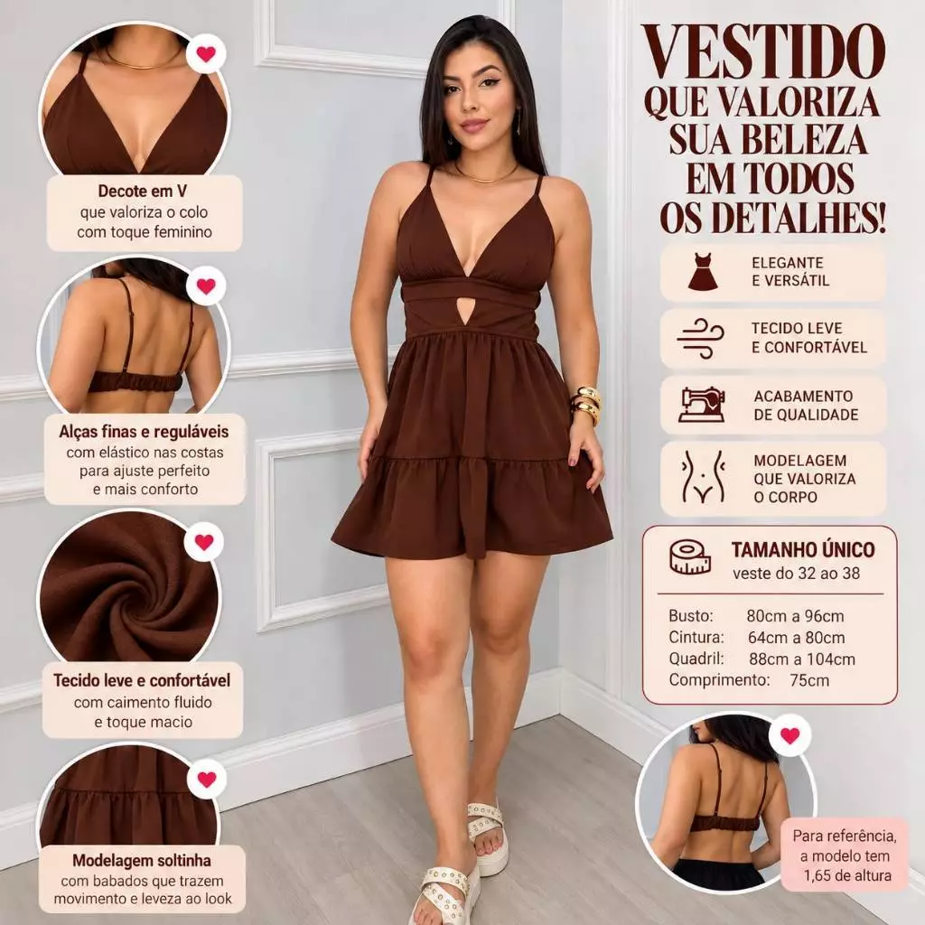 Vestido Feminino Curto Liso e  Estampado Costa Nua Sem Bojo
