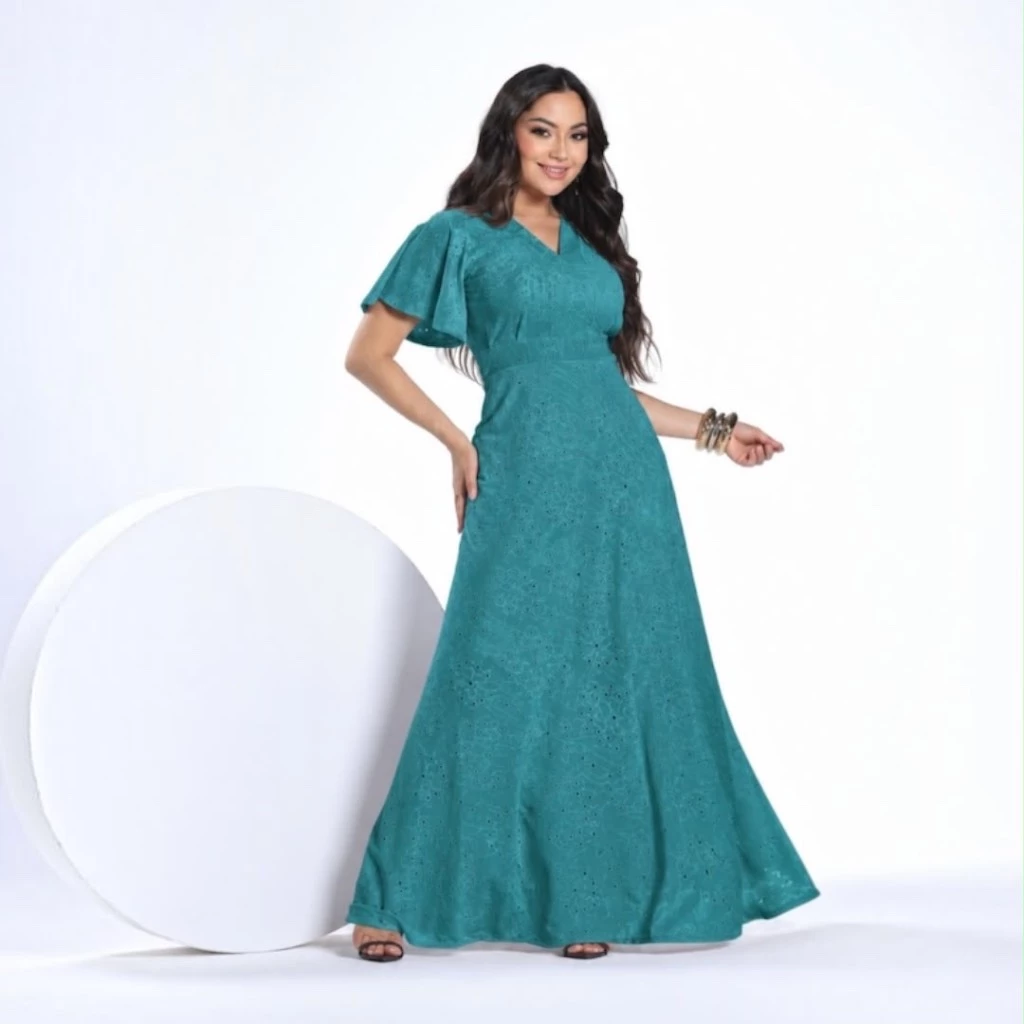 Vestido Longo Elegante Dia das Mães Moda Evangélica Confortável Presente Para Mãe