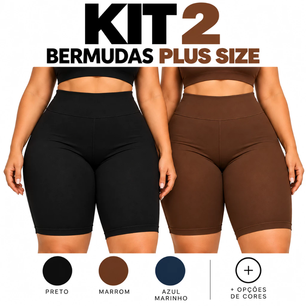 Kit 2 Bermudas Ciclista Plus Size Feminina Cintura Alta Modeladora Compressão Academia Fitness G1 ao G3 — imagem 1