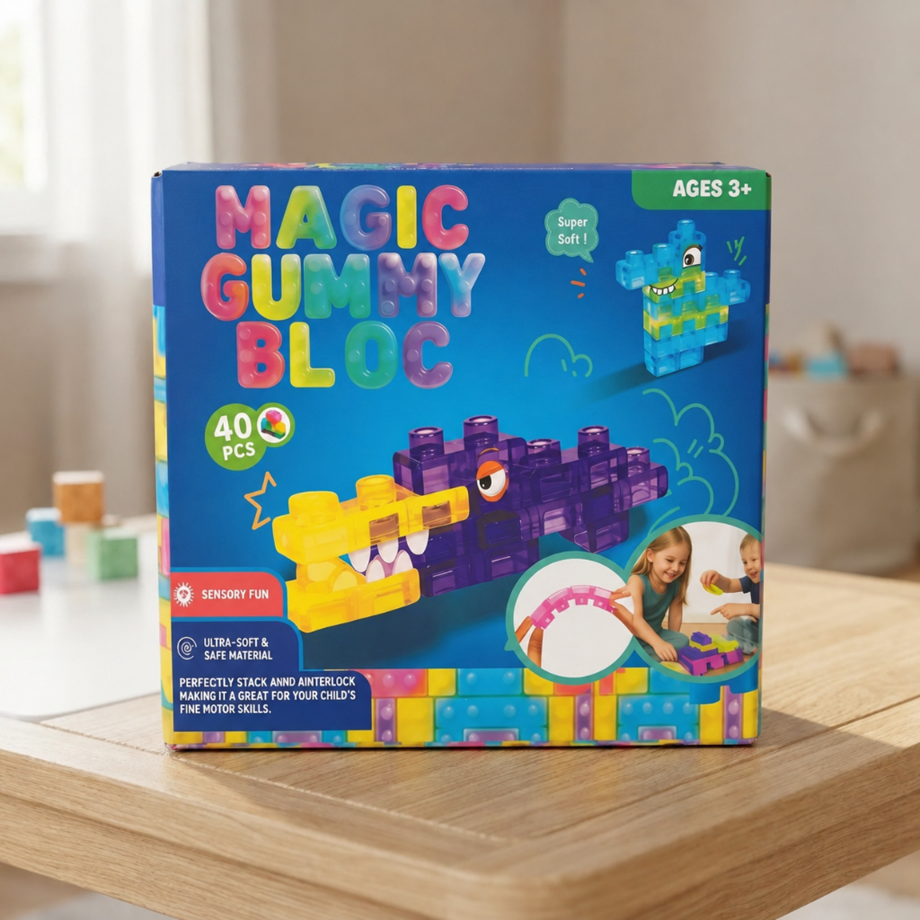 Blocos de montar Magic Gummy - Macios, Sensoriais e Coloridos - 40 ou 80 PEÇAS