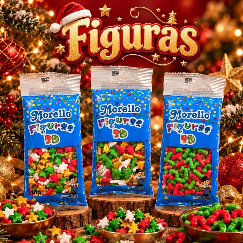 Morello - Figuras NATALINAS de Açúcar 3D *40g* - Ideal para decoração de docinhos.