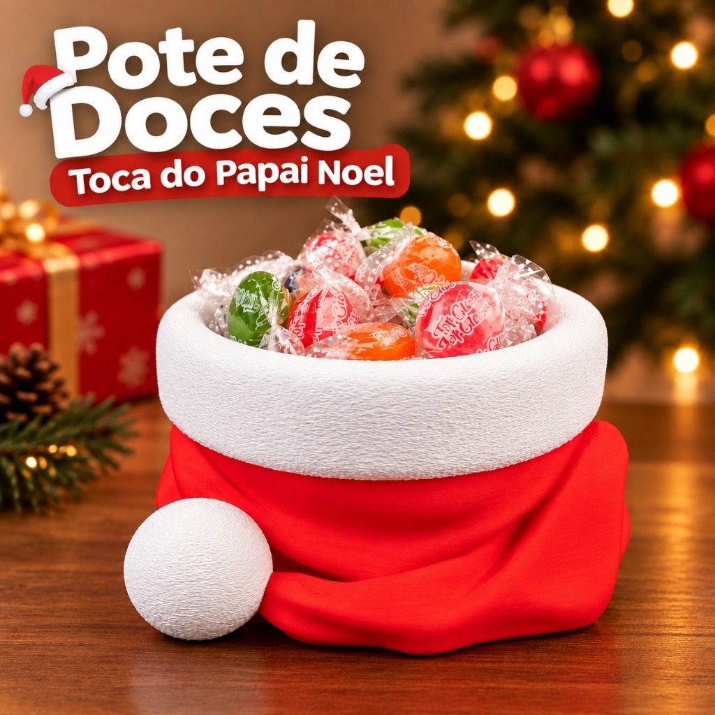 Pote Touca de Natal Papai Noel Porta Doces Decorativo - Enfeite Natalino