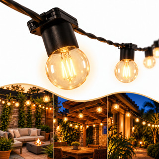 Varal Luzes Preto Lâmpada Amarela Incandescente 15w Externa Gambiarra Casamento Luz Externo Natal