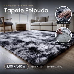 Tapete Shaggy Felpudo Pelo Alto 200x140 Peludo Grande Sala de Estar Quarto Macio Luxo Várias Cores