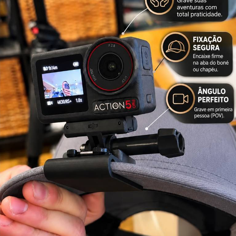 Suporte para GoPro de Boné e Chapéu com Presilha Compatível com DJI Osmo Action para Gravação POV