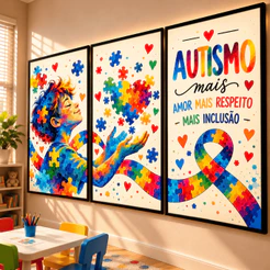 Quadro Autismo Infantil Inclusão Respeito Decoração Escolar Sala de Aula Educação Especial TEA