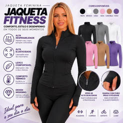 Jaqueta Fitness Pilates Feminina Acinturada Manga Longa com Ziper Passa Dedo Academia Corrida Esportiva Yoga