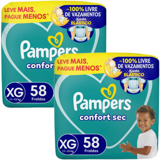 Kit 2ptes Fralda Pampers Confort Sec XG 58un 11-15kg - Total 116unidades