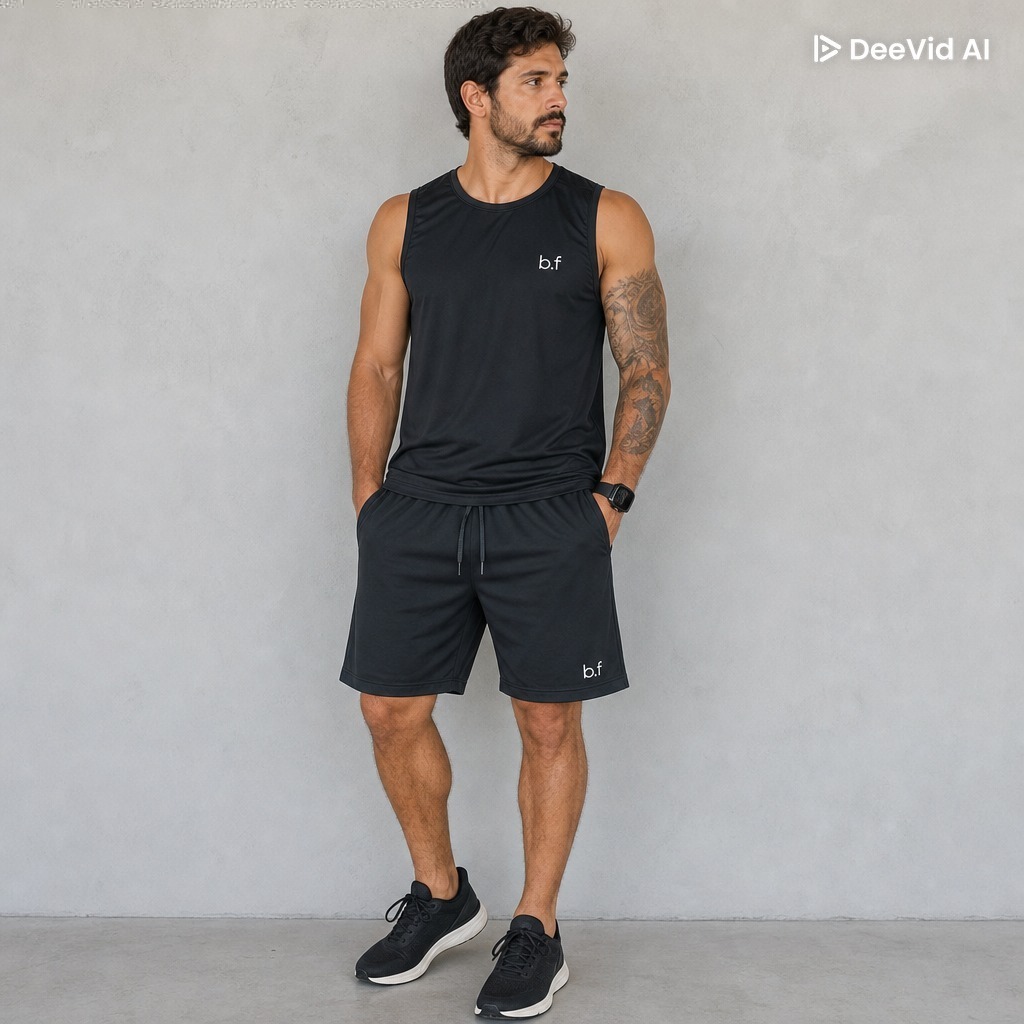 Conjunto BLESSFIT Masculino Tamanho M Fitness Bermuda + Regata 100% Poliamida Academia Corrida