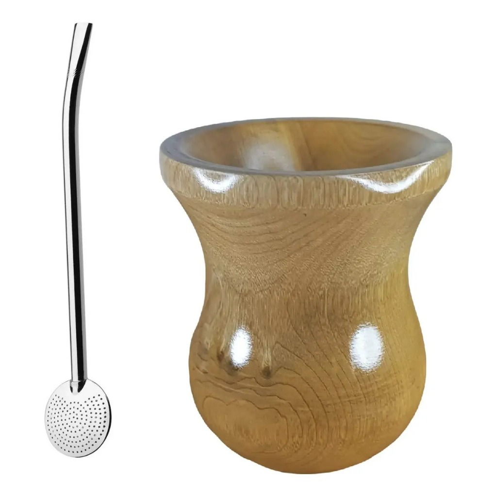 Kit Cuia de Madeira Imbuia Premium 360ml com Bomba Inox para Chimarrão e Tereré Luxo