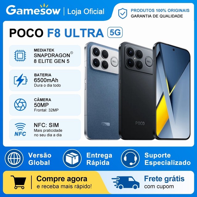 Xiaomi Poco F8 Ultra 5G, Versão Global, Processador Snapdragon 8 Elite Gen 5, 512GB/16GB RAM, Câmera 50 MP