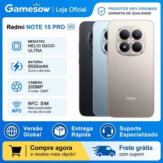 Xiaomi Redmi Note 15 Pro 4G,Versão Global 256/512GB e 8/12GB RAM, MediaTek Helio G200-Ultra, Câmera 200MP