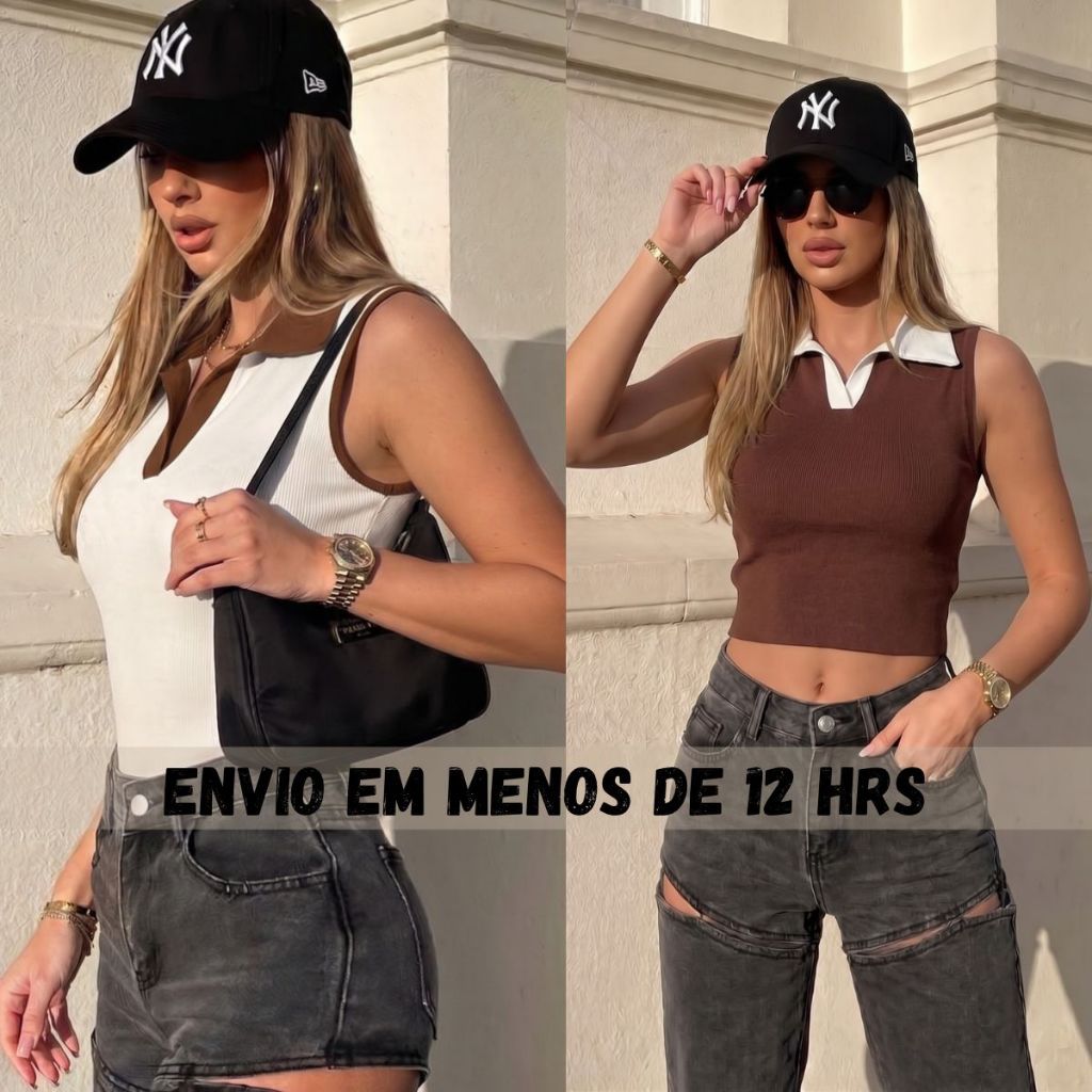 Blusa Feminina estilosa POLO Regata Feminina Bicolor Canelada Premium Moda Social Básica Casual Verã