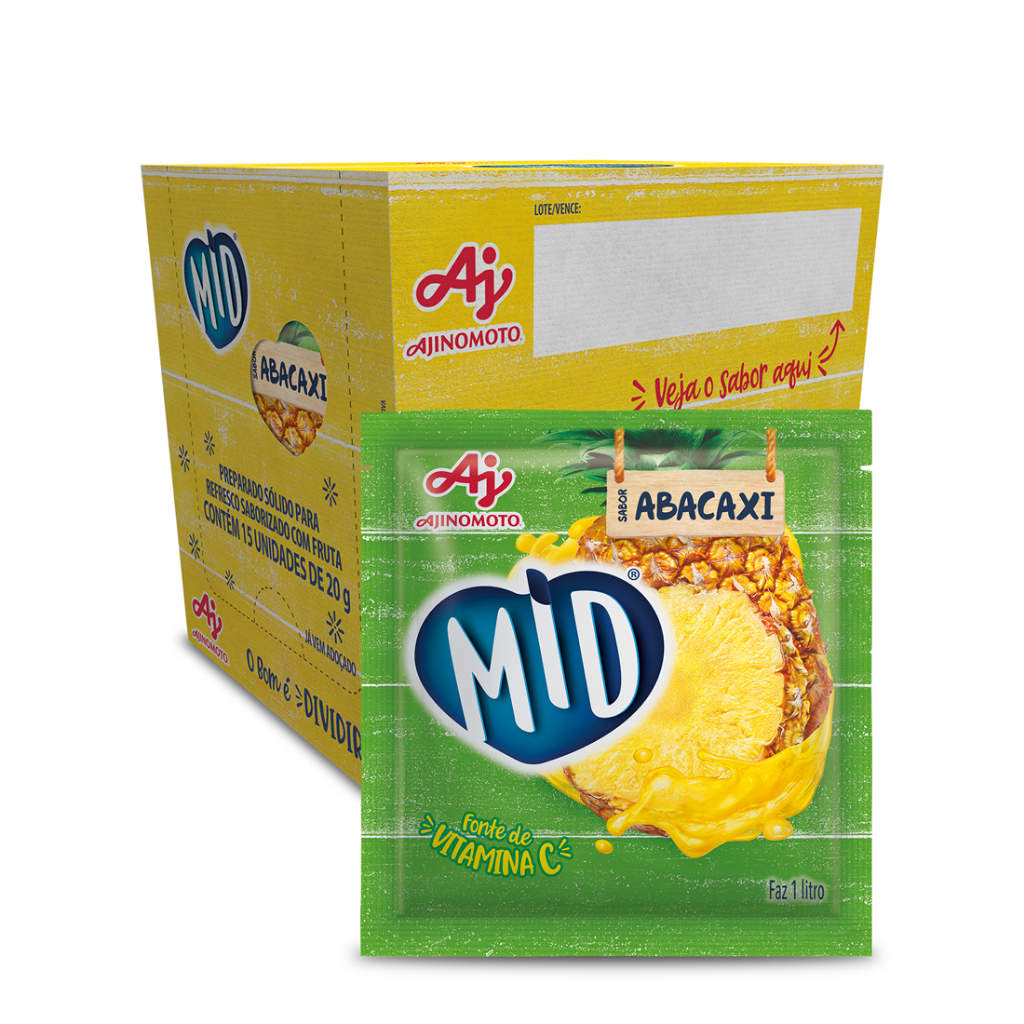 Kit Refresco em Pó MID® Sabor Abacaxi Com 15 Unidades de 20g