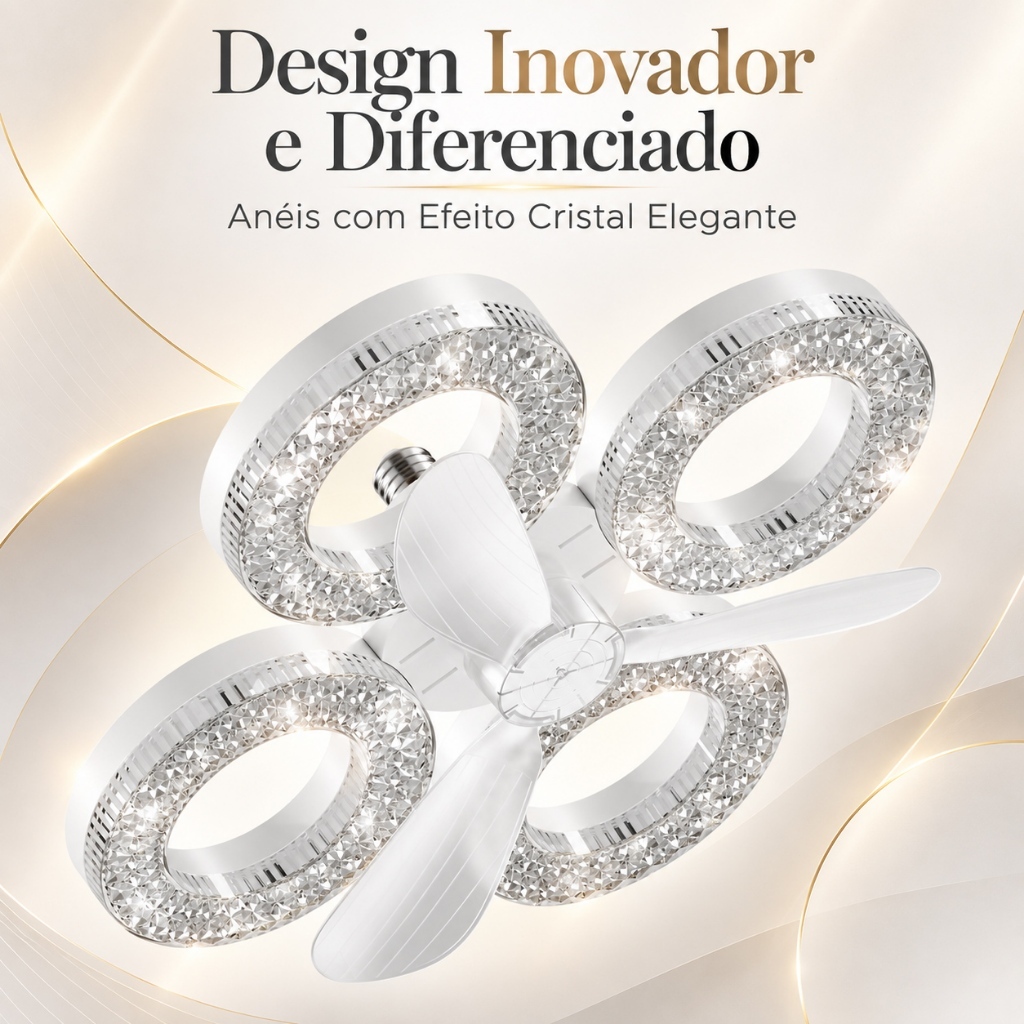 Ventilador de Teto 3 Pás Led Luminária Ring Estrela crystal 2 em 1 Bivolt 60w Controle Remoto