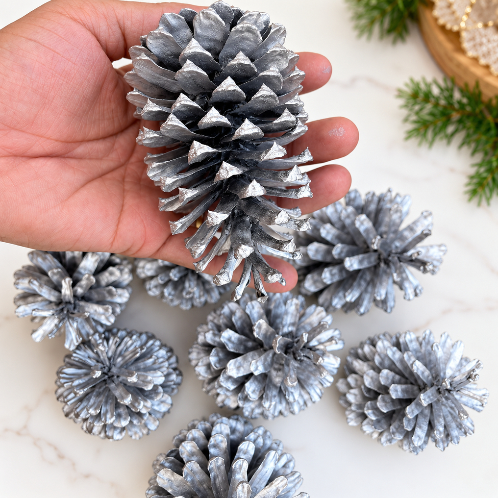 Pinhas Naturais Pintadas Dourada Prata ou Mista Kit 10 ou 20 Unidades Decoração de Natal — imagem 2 de 2