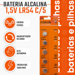 Pilha Bateria Moeda 1,5V LR54 Foxlux Alcalina Kit com 5