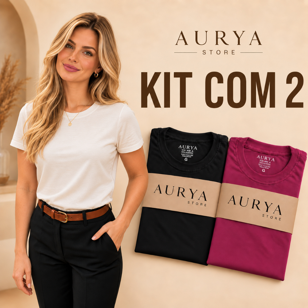 Kit 2 T-shirts Feminina 100% Algodão Premium Fio 30.1 Camiseta Essencial Confortável e Estilosa