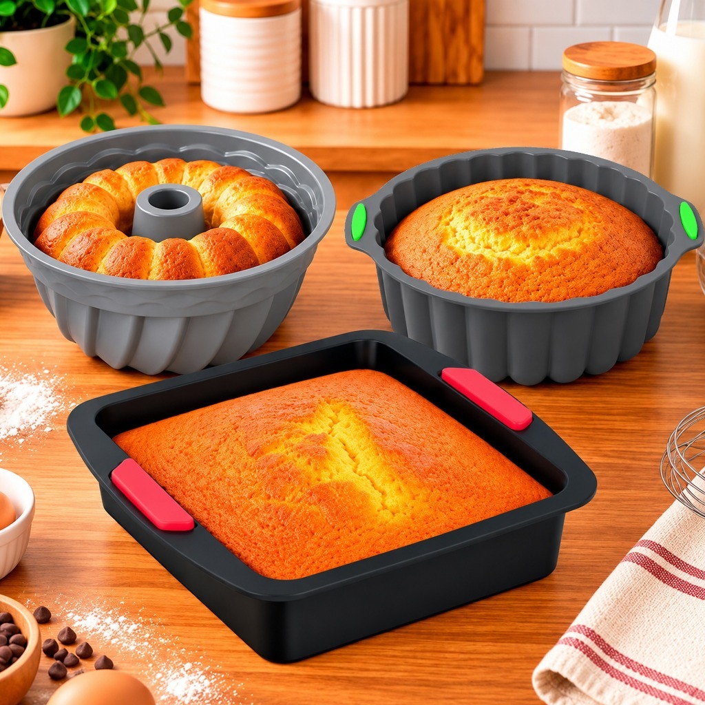 Kit 3 Formas de Silicone para Air Fryer Forno Freezer MIcroondas Assadeira ideal Bolo Pães e Doces