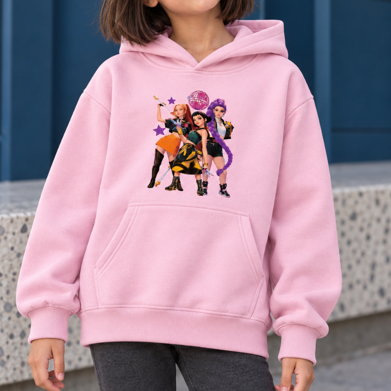Moletom Infantil Canguru 3 Garotas Anime Capuz Estampado Casual Confortável Quentinho Inverno Escolar Personagem Moda