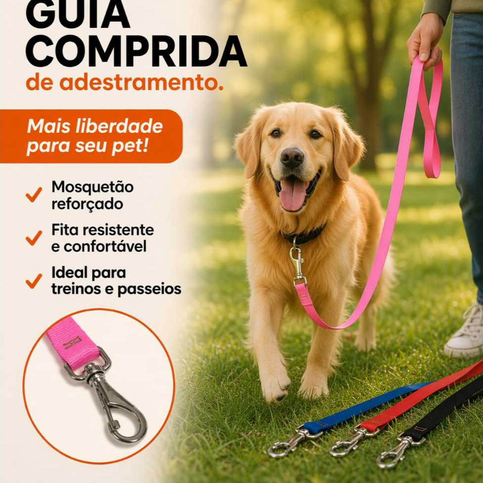 GUIA COMPRIDA ADESTRAMENTO CACHORRO REFORÇADA MOSQUETÃO GRANDE CACHORRO PETS — imagem 2 de 2