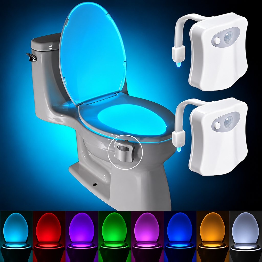 Kit com 2 Luzes LED para Vaso Sanitário com Sensor de Movimento 8 Cores Luz Noturna
