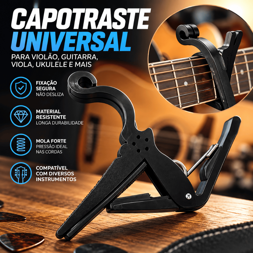 Capotraste Basico Para Violão E Guitarra Ukulele Braçadeira Pestana Muda Tom