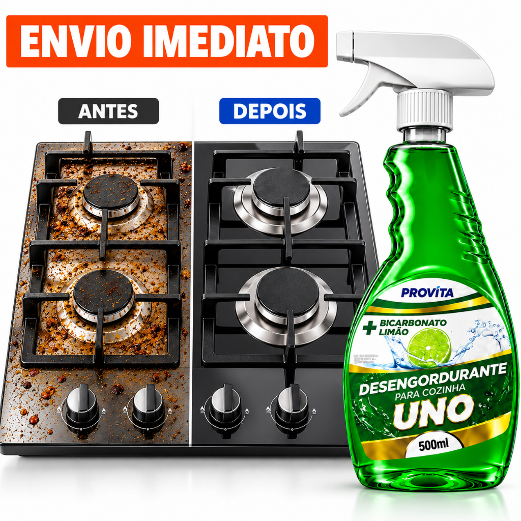 Desengordurante Cozinha Bicarbonato + Limão Spray 500ml Remove Gordura Fogão Forno Coifa Grill Air Fryer Limpeza Pesada