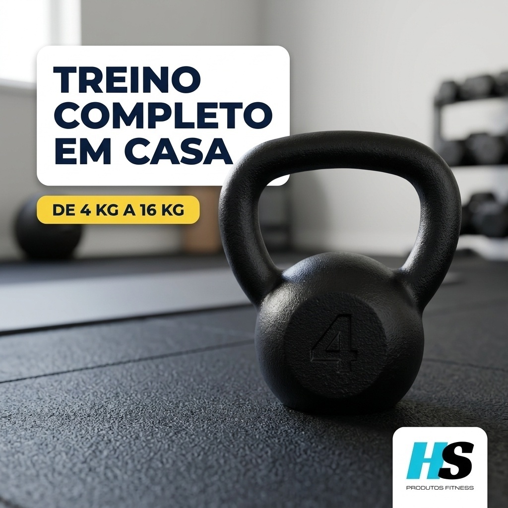 Kettlebell Peso 4kg a 16kg Pintado Ferro Fundido | Peso de Academia Musculação Treino em Casa Treinamento Funcional Fit